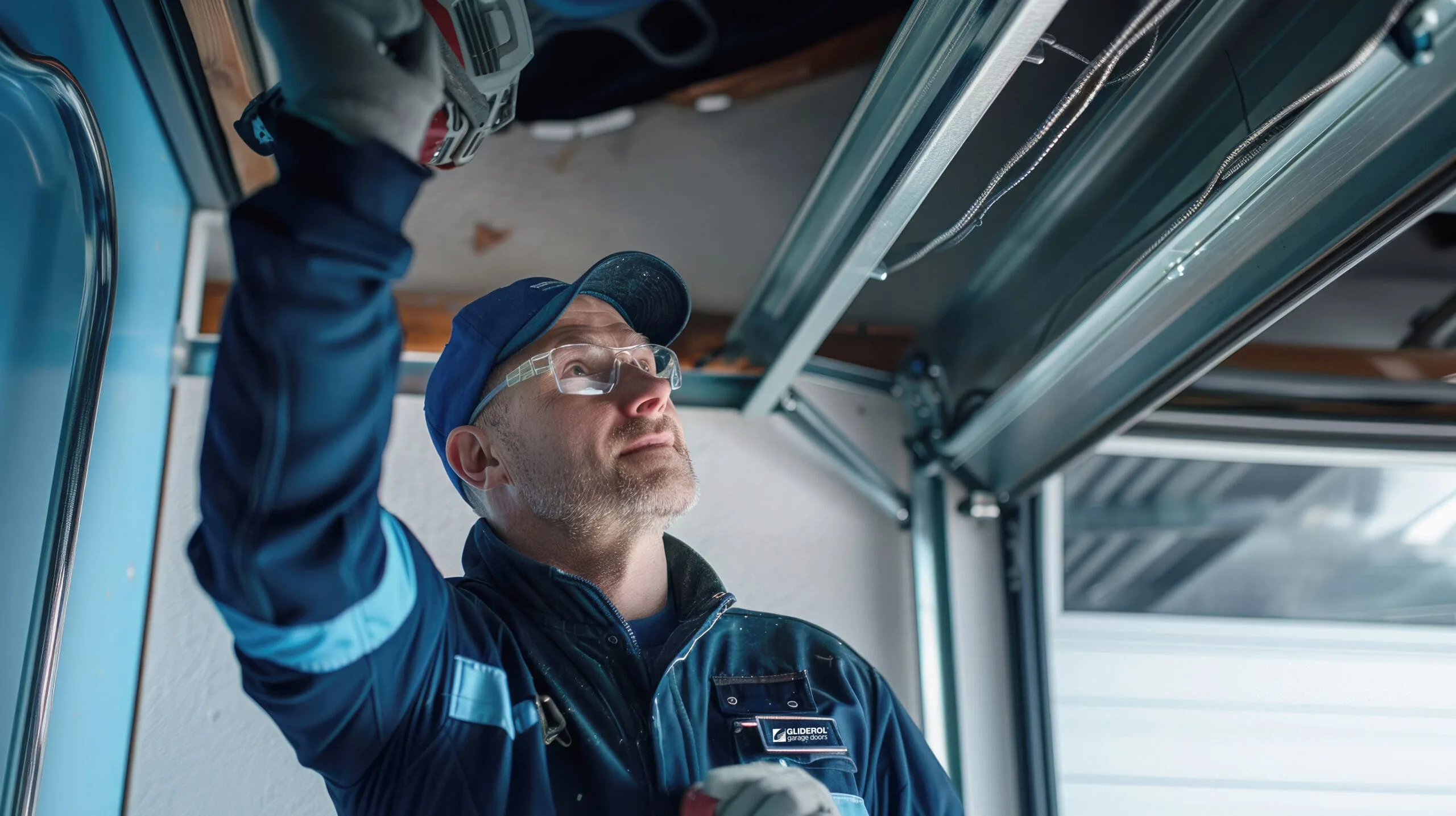 A professional technician support/servicing-repairs a Gliderol garage door motor to fix an operational issue. - Gliderol
