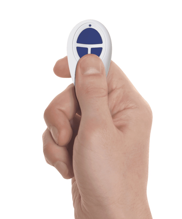 Hand with remote_350UCR_Layers EDITED (BLUE MEMBRANE LED)  Gliderol Reprogramming a Gliderol remote control by pressing the illuminated buttons to sync it with the opener. - Gliderol